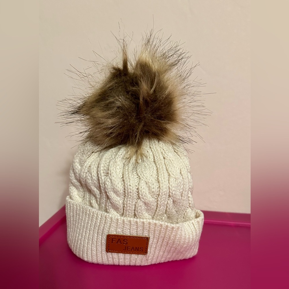 Beige Knitted Toddler Hat